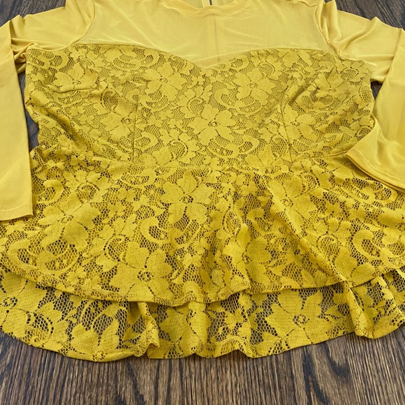 long sleeve sheer sleeve and back lace sweet heart shape ruffle top - Picture 5 of 14